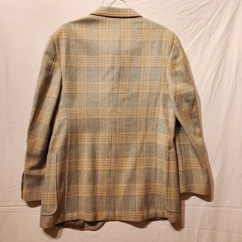 Vintage Saks Fifth Avenue Tan Sz Large Wool Large Pocket Tweed Sport Coat Jacket